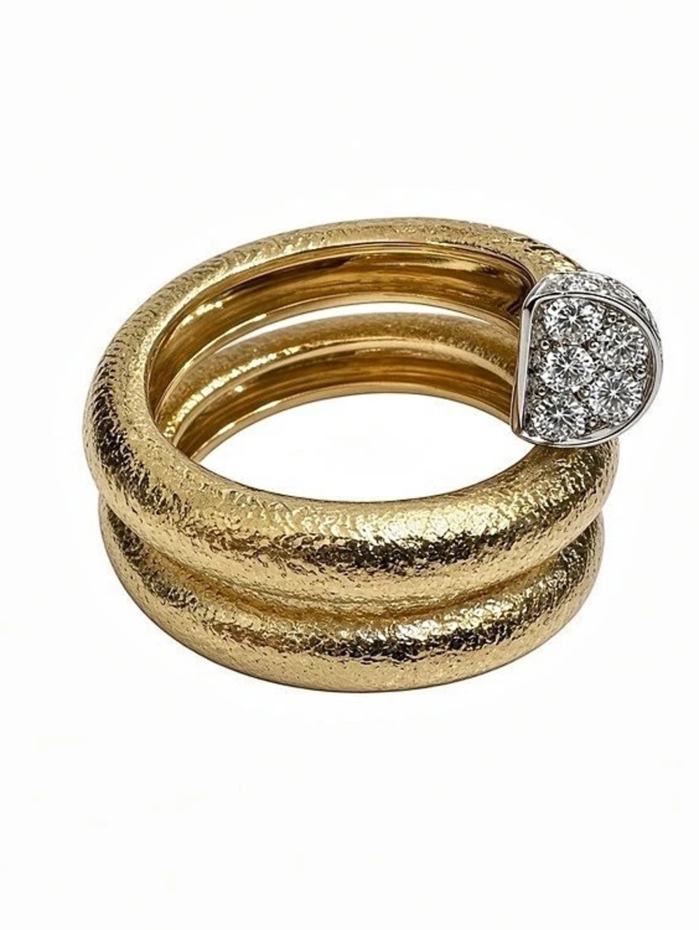 David Webb Nail Ring - 18K Yellow Gold, Platinum & Diamonds